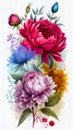 Watercolor Bouquet of Mixed Flowers Isolation on white background