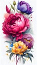 Watercolor Bouquet of Mixed Flowers Isolation on white background