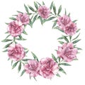 Watercolor floral exotic wreath. Hand painted border with oleander flowers with leaves and branch isolated on white