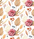 Watercolor floral fall pattern. Botanical rustic autumn background