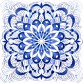 Mexican Folklore-inspired Abstract Flower Design In Blue And White