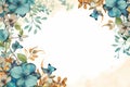 watercolor floral frame with blue flowers and butterflies on a beige background Royalty Free Stock Photo