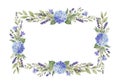 Watercolor floral frame with blue hydrangeas and lavender isolated on white background Royalty Free Stock Photo
