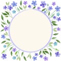 Watercolor floral frame round with blue painted flowers and leaves for greeting cards. Vector EPS. Royalty Free Stock Photo