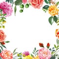 Watercolor floral frame template for wedding invitations, save the date cards, greetings and any occasion cards design. 
