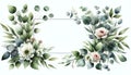 watercolor floral frames flower with green eucalyptus leaves
