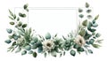 watercolor floral frames flower with green eucalyptus leaves cl