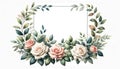 watercolor floral frames rose with green eucalyptus leaves