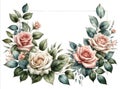 watercolor floral frames rose with green eucalyptus leaves clip