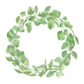 Watercolor floral greenery wreath illustration with eucalyptus, green leaves, for wedding stationery, greeting card Royalty Free Stock Photo