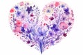 Watercolor Floral Heart Isolated on White Background. Generative AI Royalty Free Stock Photo