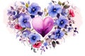 Watercolor Floral Heart in Pastel Tones: Symbol of Love and Romance - Generative AI Royalty Free Stock Photo