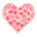 Watercolor floral heart with pink painted roses for greeting cards. Royalty Free Stock Photo