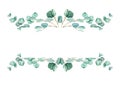 Watercolor floral horisontal frame. Eucalyptus branches isolated on white background. Can be used for wedding, greeting