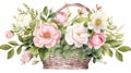 Watercolor Floral Illustration: Basket with Leaves and Bouquets for Wedding Stationery AI Generated