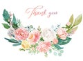 Watercolor floral illustration - bouquet with bright pink vivid flowers, green leaves Royalty Free Stock Photo
