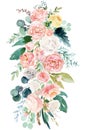 Watercolor floral illustration - bouquet with bright pink vivid flowers, green leaves Royalty Free Stock Photo