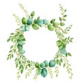 Watercolor floral illustration with branches leaf frame on white background Royalty Free Stock Photo