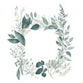 Watercolor floral illustration with branches leaf frame on white background Royalty Free Stock Photo