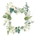 Watercolor floral illustration with branches leaf frame on white background Royalty Free Stock Photo