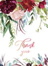 Watercolor floral illustration - burgundy flowers frame for wedding stationary, greetings, wallpapers, fashion, background