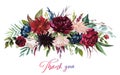 Watercolor floral illustration - flowers burgundy bouquet Royalty Free Stock Photo