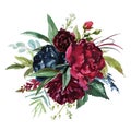 Watercolor floral illustration - flowers burgundy bouquet