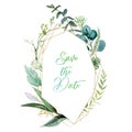 Watercolor floral illustration - geometric leaf frame / wreath Royalty Free Stock Photo