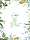 Watercolor floral illustration - green leaves frame / border, for wedding stationary, greetings, wallpapers, fashion, background Royalty Free Stock Photo