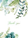 Watercolor floral illustration - leaf frame / border, for wedding stationary, greetings, wallpapers, fashion, background Royalty Free Stock Photo