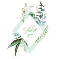 Watercolor floral illustration - leaf frame / wreath, for wedding stationary, greetings, wallpapers, fashion, background. Royalty Free Stock Photo