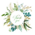 Watercolor floral illustration - leaf frame / wreath, for wedding stationary, greetings, wallpapers, fashion, background.