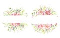 Watercolor floral illustration - leaves and branches frame with flowers and leaves for wedding stationary, greetings Royalty Free Stock Photo