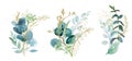 Watercolor floral illustration set - green & gold leaf branches collection, for wedding stationary, greetings, wallpapers, fashion