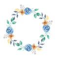 Watercolor Floral Leaves Berries Blue Flowers Wreath Garland