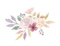 Watercolor Floral Leaves Berries Mellow Bouquet Pink Flowers