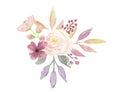 Watercolor Floral Leaves Berries Mellow Bouquet Pink Flowers
