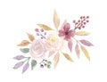 Watercolor Floral Leaves Berries Mellow Bouquet Pink Flowers