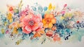 Watercolor Floral Motive on Texture Paper AI Generated