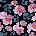 Watercolor floral pattern and seamless background of peony and leaf. Hand painted. Gentle design for fabric, wrap paper Royalty Free Stock Photo