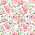 Watercolor floral pattern and seamless background. Hand painted. Gentle design.