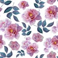 Watercolor floral pattern and seamless background of peony and leaf. Hand painted. Gentle design for fabric, wrap paper Royalty Free Stock Photo