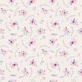 Watercolor floral pattern. Seamless pattern with purple, gold and pink bouquet on white background. Flowers, roses Royalty Free Stock Photo