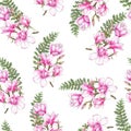 Watercolor botanical illustration. Watercolor floral print. Pink magnolia. Seamless pattern. Wrapping paper. Gift wrap.