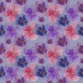 Watercolor floral seamless pattern. Delicate violet flowers in pink-blue and lilac colors Royalty Free Stock Photo