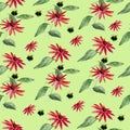 Watercolor floral seamless pattern with flowers and leafs. Royalty Free Stock Photo