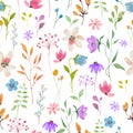 Watercolor seamless pattern. Hand drawn floral background. Vector EPS.