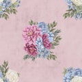 Watercolor floral seamless pattern. Hand painted flowers, greeting card template or wrapping paper Royalty Free Stock Photo