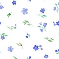 Watercolor floral seamless pattern with painted spring blue flowers, branches. Vector EPS. Royalty Free Stock Photo