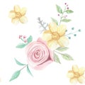 Watercolor Pink Yellow Flower Wedding Spring Summer Seamless Pattern Royalty Free Stock Photo